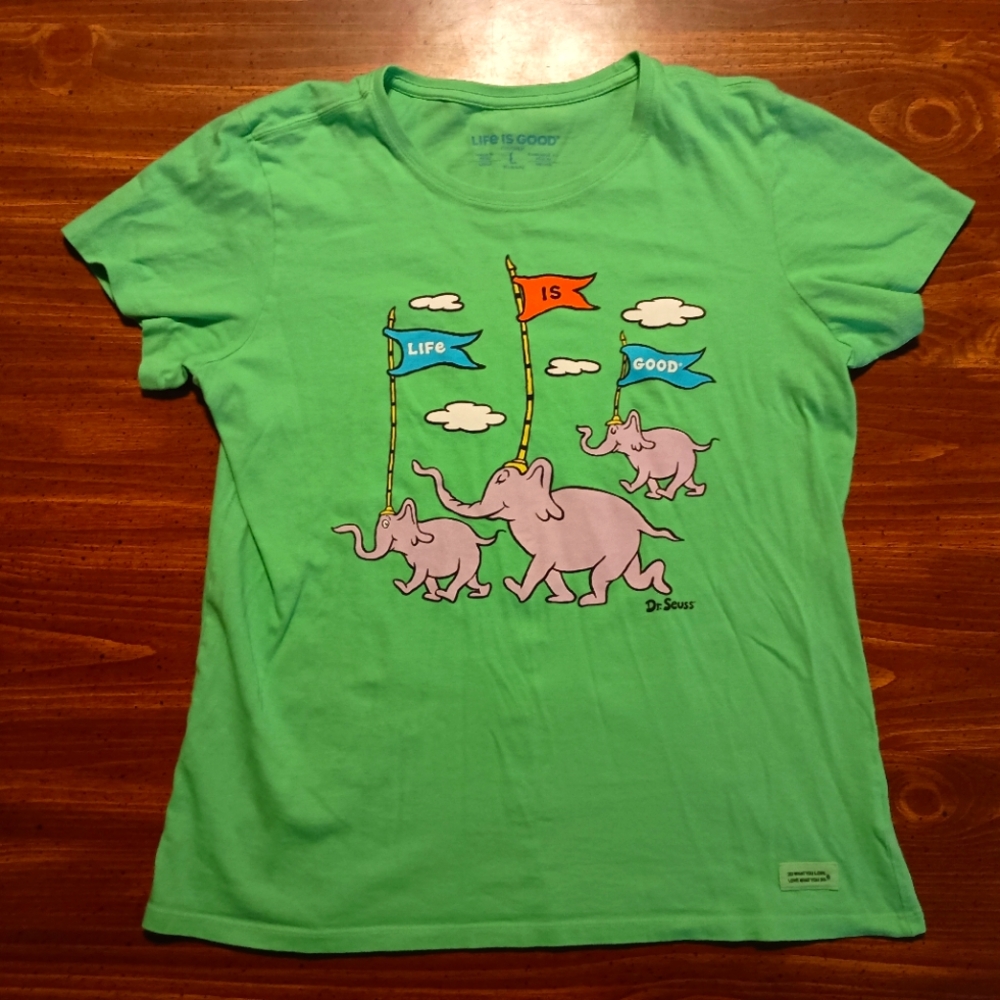 LIFE IS GOOD - DR SEUSS T-SHIRT - Women's Large Green Tee Shirt